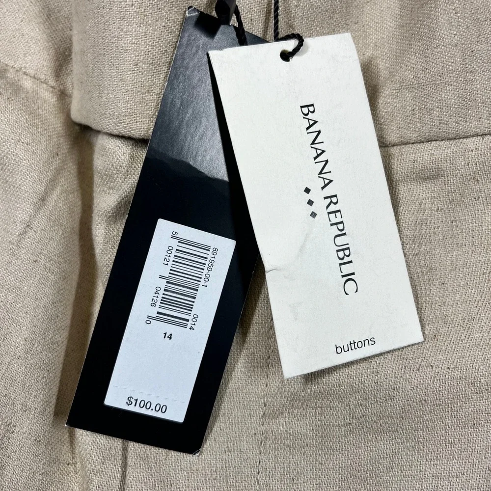 Banana Republic  Linen Blend Pants Womens 14 Beige High Rise Cropped Tuxedo NEW